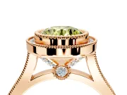 Halo Engagement Ring Setting for Fancy Yellow Round Cut Center with Milgrain Frame, Pave Band and Prong Head in Rose Gold