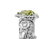 Milgrain Halo Engagement Ring Setting for Fancy Yellow Heart-Shaped Center with Shoulder Bezels and Prong Head in White Gold