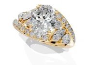 Halo Engagement Ring Setting for Oval Center with Marquise and Pave Bypass Band and Prong Head in Yellow Gold