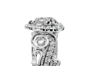 Milgrain Halo Engagement Ring Setting for Heart-Shaped Center with Shoulder Bezels and Prong Head in White Gold