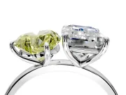 Fancy Yellow Heart-Shaped and Emerald Cut Lab-Grown Diamond Toi et Moi Engagement Ring with Prong-Set Stones in White Gold