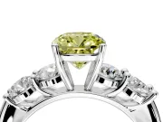 5 Stone Engagement Ring Setting for Fancy Yellow Cushion Cut Center with Graduated Accents and Prong Head in Platinum