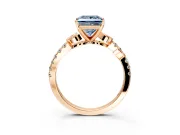 Leaf Motif Engagement Ring Setting for Fancy Blue Princess Cut Center with Pave Band and Prong Head in Rose Gold