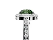 Halo Engagement Ring Setting for Fancy Green Cushion Cut Center with Framed Halo, Pave Band and Prong Head in White Gold