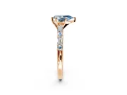 Baguette Engagement Ring Setting for Fancy Blue Pear-Shaped Center with Alternating Bar-Set Band and Prong Head in Rose Gold
