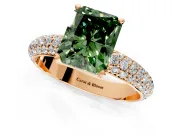 Solitaire Engagement Ring Setting for Fancy Green Radiant Cut Center with Domed Multi-Row Pave Band and Prong Head in Rose Gold