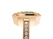 Halo Engagement Ring Setting for Fancy Yellow Emerald Cut Center with Milgrain Halo, Pave Band and Prong Head in Rose Gold