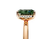 Hidden Halo Engagement Ring Setting for Fancy Green Emerald Cut Center with Thin Round-Wire Band and Prong Head in Rose Gold