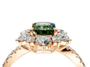 Floral Halo Engagement Ring Setting for Fancy Green Emerald Cut Center with Pave Accents and Prong Head in Rose Gold