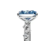 Cluster Engagement Ring Setting for Fancy Blue Radiant Cut Center with Round Cut Accent Band and Prong Head in Sterling Silver
