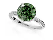 Hidden Halo Engagement Ring Setting for Fancy Green Round Cut Center with Pave Band and Prong Head in White Gold