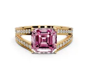 Split Shank Engagement Ring Setting for Fancy Pink Asscher Cut Center with Pave Split Shank and Prong Head in Yellow Gold