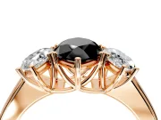 3 Stone Engagement Ring Setting for Fancy Black Marquise Center with Raised Basket Heads and Prong Head in Rose Gold