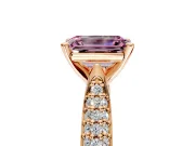Solitaire Engagement Ring Setting for Fancy Pink Emerald Cut Center with Multi-Row Accents and Prong Head in Rose Gold