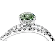 Solitaire Engagement Ring Setting for Fancy Green Pear-Shaped Center with Woven 3-Strand Pave Band and Prong Head in White Gold