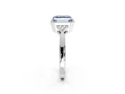 Cluster Engagement Ring Setting for Fancy Blue Asscher Cut Center with Milgrain Shoulder Clusters and Prong Head in Platinum