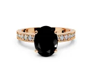 Milgrain Pave Engagement Ring Setting for Fancy Black Oval Center with Accent Band and Prong Head in Rose Gold