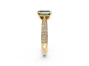 Solitaire Engagement Ring Setting for Fancy Green Asscher Cut Center with Multi-Row Accents and Prong Head in Yellow Gold