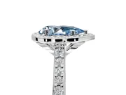 Halo Engagement Ring Setting for Fancy Blue Pear-Shaped Center with Pave Accents, Heart Basket and Prong Head in Platinum