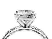 Solitaire Engagement Ring Setting for Princess Cut Center with XO Engraved Band and Prong Head in Platinum