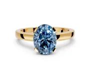 Solitaire Engagement Ring Setting for Fancy Blue Oval Center with Plain Band and Flat Tab Prong Head in Yellow Gold