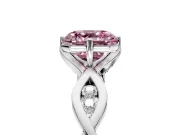 Solitaire Engagement Ring Setting for Fancy Pink Asscher Cut Center with Accented Twist Band and Leaf Prong Head in Platinum