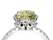 Halo Engagement Ring Setting for Fancy Yellow Princess Cut Center with Openwork Halo, Pave Band and Prong Head in Platinum