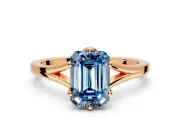 Solitaire Engagement Ring Setting for Fancy Blue Emerald Cut Center with Plain Split Shank and Prong Head in Rose Gold