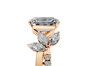 Floral Engagement Ring Setting for Emerald Cut Center with Trailing Marquise Accents and Prong Head in Rose Gold