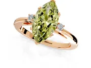 3 Stone Engagement Ring Setting for Fancy Yellow Marquise Center with Low-Set Round Cut Accents and Prong Head in Rose Gold