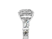 Bar-Set Engagement Ring Setting for Cushion Cut Center with Tapered Baguette Accents and Prong Head in Platinum