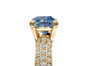 Solitaire Engagement Ring Setting for Fancy Blue Cushion Cut Center with Multi-Row Pave Accents and Basket Head in Yellow Gold