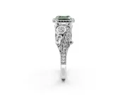 Milgrain Halo Engagement Ring Setting for Fancy Green Asscher Cut Center with Shoulder Bezels and Prong Head in White Gold