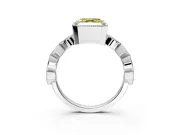 Milgrain Bezel Engagement Ring Setting for Fancy Yellow Asscher Cut Center with Marquise Stations and Bezel Head in Sterling Silver