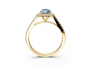 Halo Engagement Ring Setting for Fancy Blue Pear-Shaped Center with Narrowing Pave Band and Prong Head in Yellow Gold