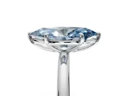 Low-Set Solitaire Engagement Ring Setting for Fancy Blue Oval Center with Thin Plain Band and Prong Head in Platinum