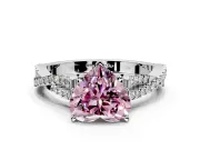 Solitaire Engagement Ring Setting for Fancy Pink Heart-Shaped Center with Twisted Pave Split Shank and Prong Head in White Gold