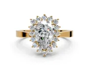 Starburst Halo Engagement Ring Setting for Pear-Shaped Center with Flat Cathedral Band and Prong Head in Yellow Gold
