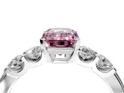 5 Stone Engagement Ring Setting for Fancy Pink Emerald Cut Center with Plain Band and Prong Head in Platinum