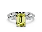 Solitaire Engagement Ring Setting for Fancy Yellow Emerald Cut Center with Domed Multi-Row Pave Band and Prong Head in Sterling Silver