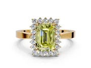 Starburst Halo Engagement Ring Setting for Fancy Yellow Emerald Cut Center with Flat Cathedral Band and Prong Head in Yellow Gold