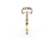 Halo Engagement Ring Setting for Fancy Pink Radiant Cut Center with Heart-Shaped Openwork, Pave Band and Prong Head in Yellow Gold