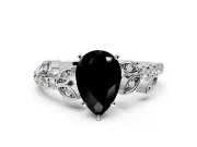Leaf Motif Engagement Ring Setting for Fancy Black Pear-Shaped Center with Pave Band and Prong Head in Platinum