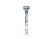 Side Accent Engagement Ring Setting for Fancy Blue Princess Cut Center with Accent Shoulders and Prong Head in Platinum