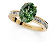 Solitaire Engagement Ring Setting for Fancy Green Oval Center with Channel Baguette Band and Prong Head in Yellow Gold