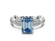Solitaire Engagement Ring Setting for Fancy Blue Emerald Cut Center with Marquise Panel Band and Prong Head in Platinum