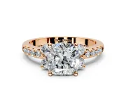 Paired Accent Engagement Ring Setting for Cushion Cut Center with Pave Band and Prong Head in Rose Gold