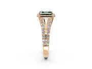 Halo Engagement Ring Setting for Fancy Green Asscher Cut Center with Narrow Pave Split Shank and Prong Head in Rose Gold