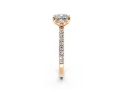 Solitaire Engagement Ring Setting for Cushion Cut Center with Pave Band and Claw Prong Head in Rose Gold