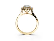 Halo Engagement Ring Setting for Radiant Cut Center with Single-Row Pave, Open Basket and Prong Head in Yellow Gold